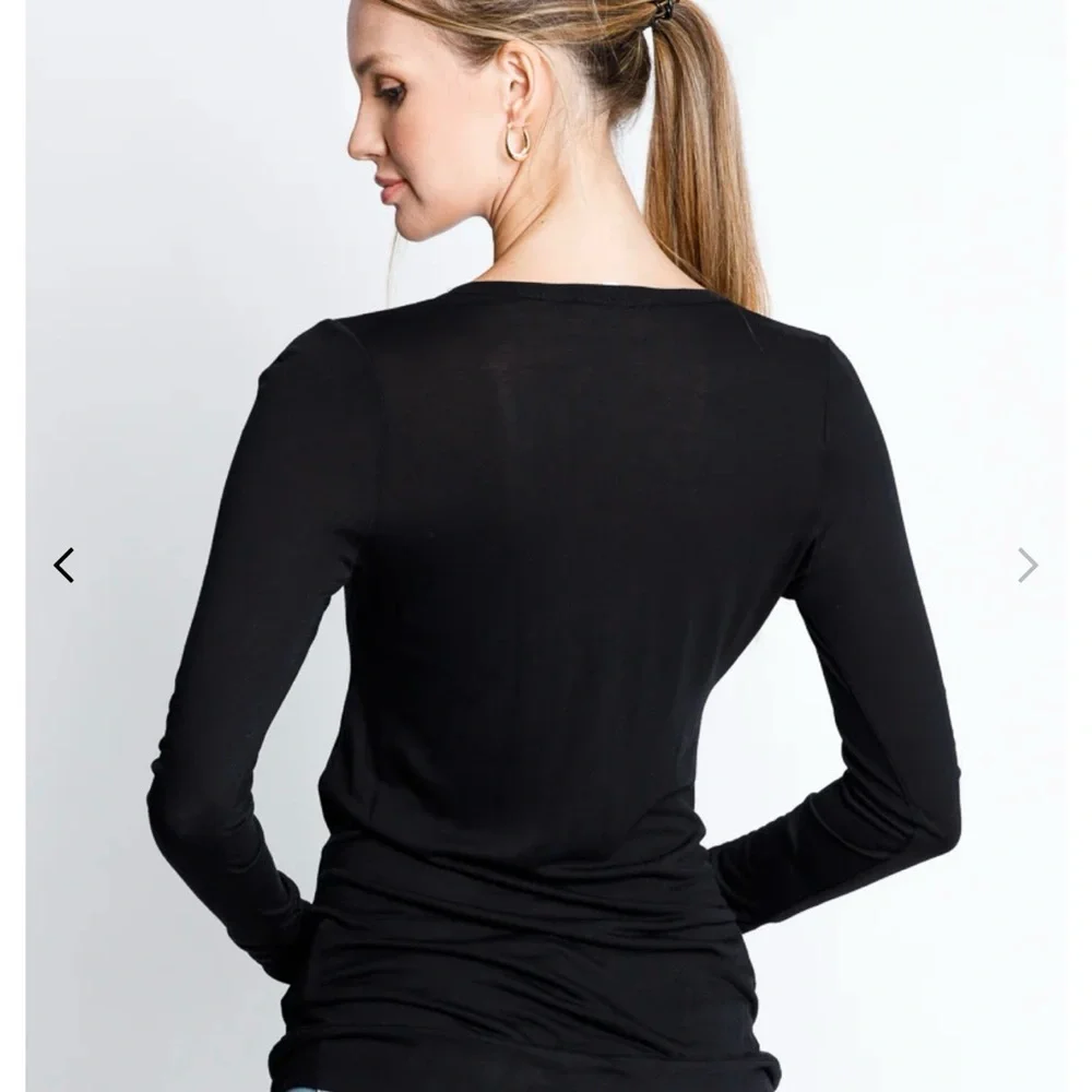 Black V-Neck Button-Up Blouse - Picture 3 of 3